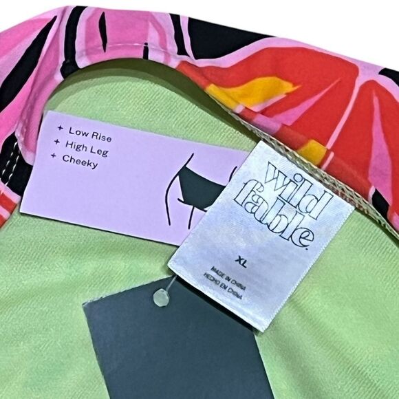 Wild Fable Low Rise High Leg Cheeky Tropical Print Bikini Bottoms, XL, NWT - Picture 4 of 5